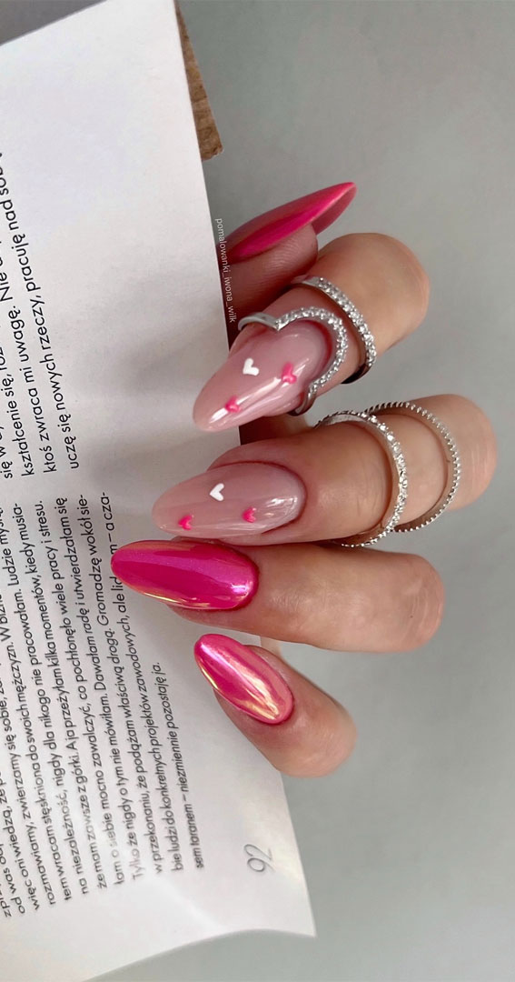 Captivating Valentine’s Day Nail Designs : Pink & White Tiny Heart Valentine’s Day Nails
