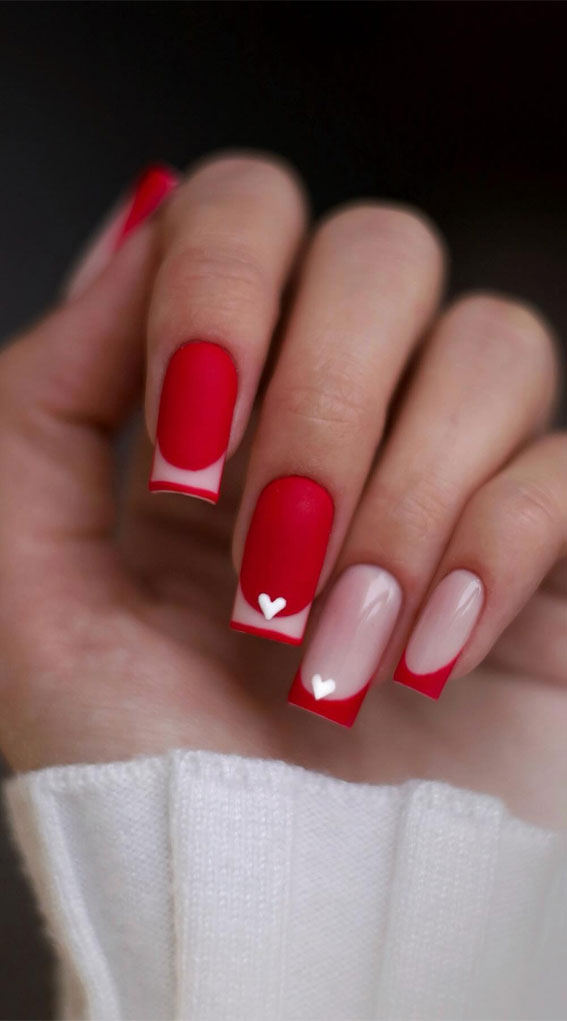 Captivating Valentine’s Day Nail Designs : Matte Red French Tip Nails
