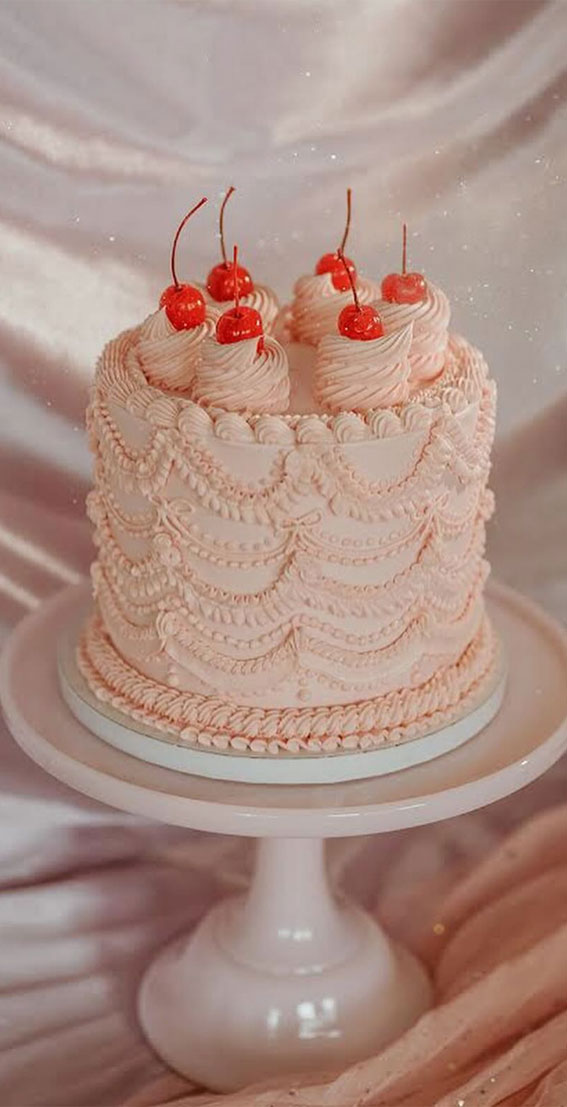 30 Celebrate Cake Ideas for Every Occasion : Pale Pink Lambeth Cake Topped with Red Cherries