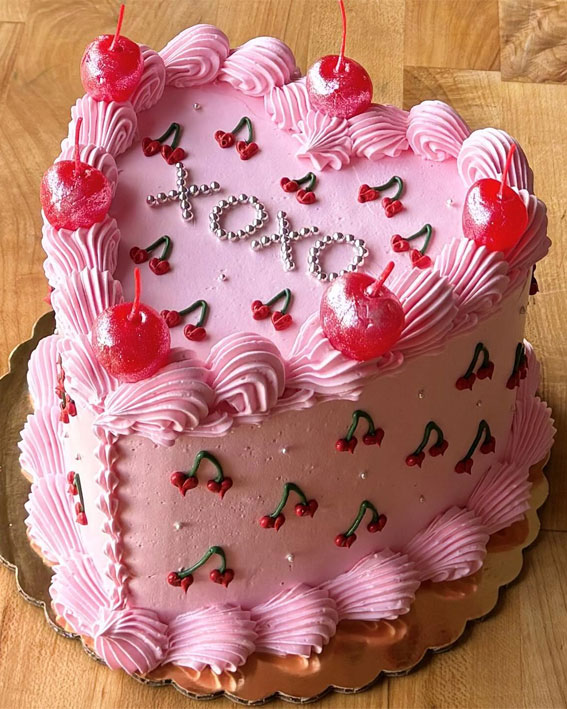 30 Celebrate Cake Ideas for Every Occasion : Cherry Pink Heart Cake
