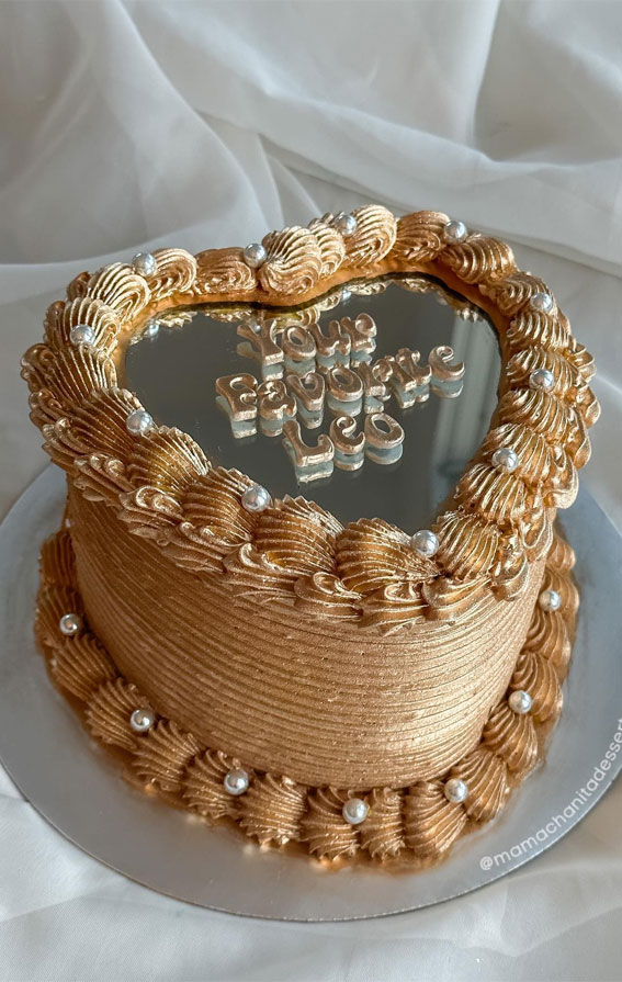 mirror cake, gold buttercream cake, cake ideas, buttercream cake, Vintage cake, Lambeth cake, birthday cake aesthetic, celebration cake, Lambeth birthday cake, lambeth cake trend, vintage style cake, vintage cake design, Lambeth birthday cake ideas