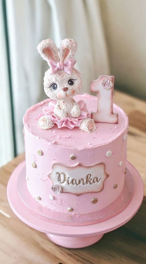 35 Adorable Birthday Cake Ideas for Little Ones : Bunny Pink First Birthday Cake