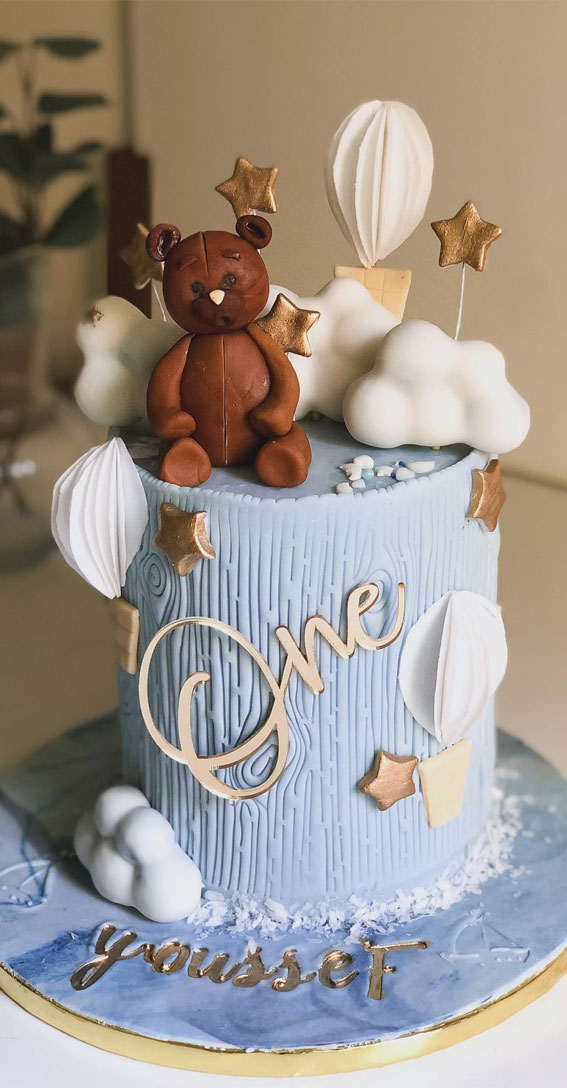 35 Adorable Birthday Cake Ideas for Little Ones : Wood Stump Inspired Blue Cake