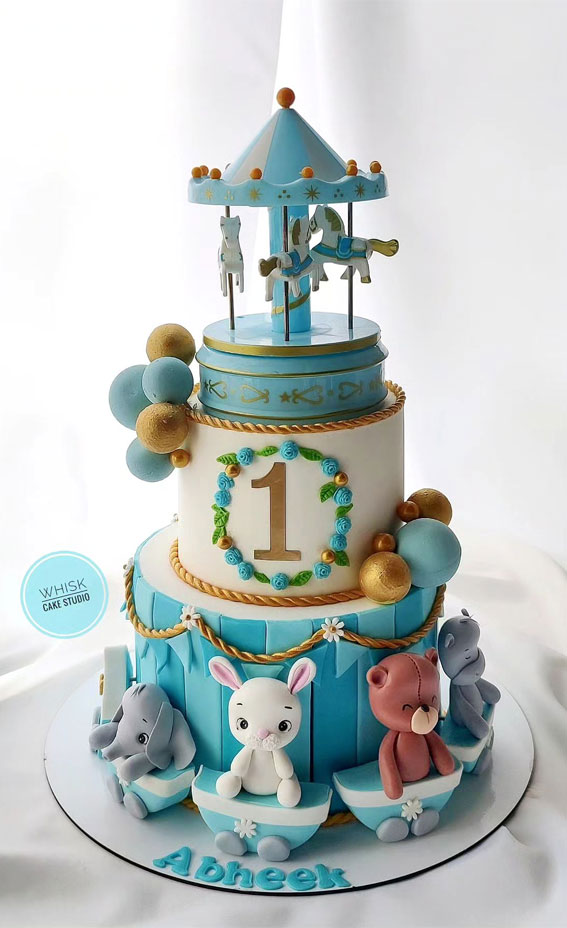 35 Adorable Birthday Cake Ideas for Little Ones : Baby Boy Carousel Cake