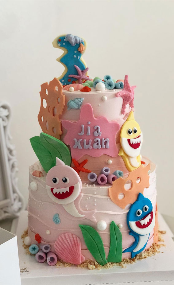 35 Adorable Birthday Cake Ideas for Little Ones : Baby Shark Ocean Birthday Cake