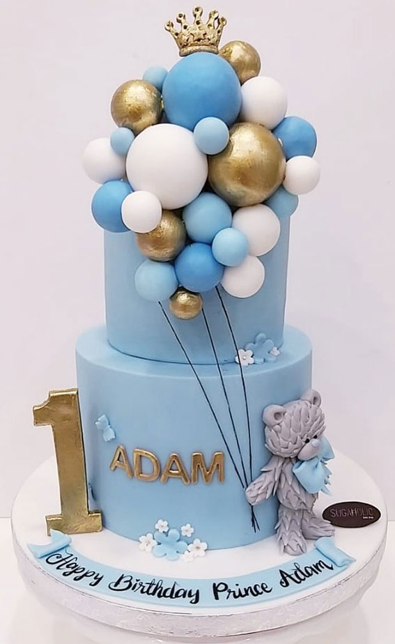 35 Adorable Birthday Cake Ideas for Little Ones : Baby Boy Blue 2 Tiers