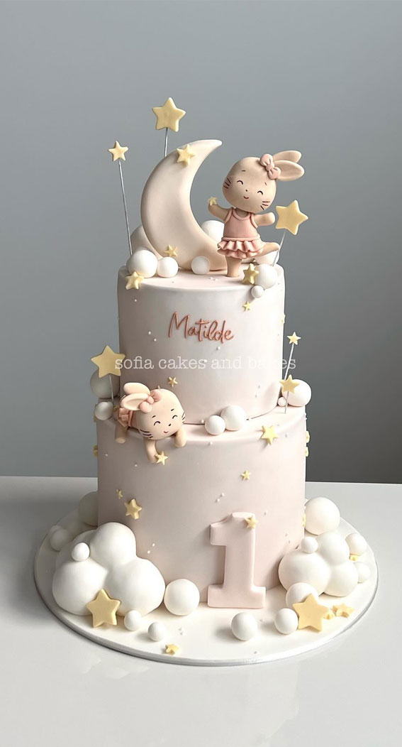 35 Adorable Birthday Cake Ideas for Little Ones : Two Tier Baby Girl Cake