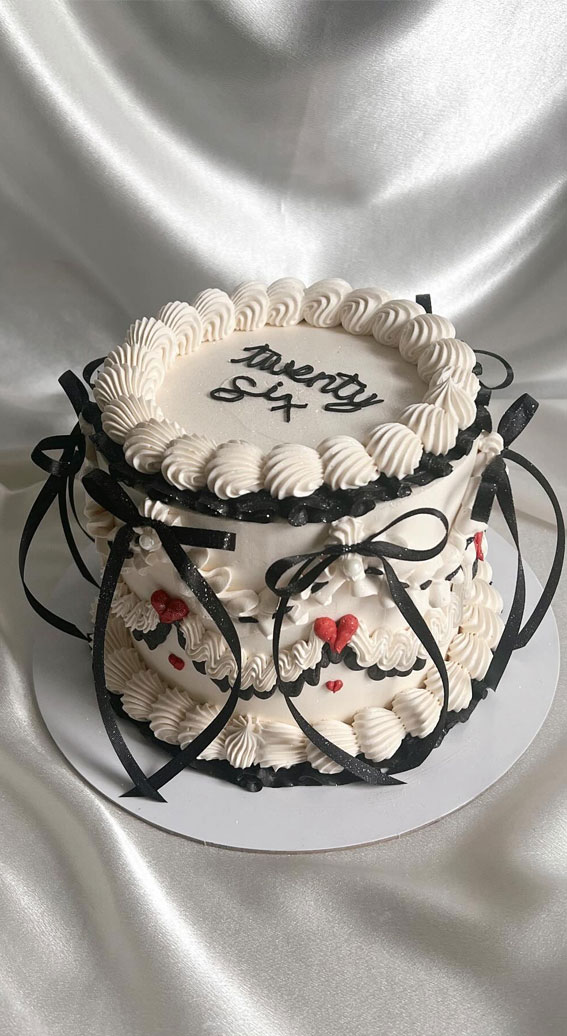 30 Celebrate Cake Ideas for Every Occasion : White Cake with Black Bows