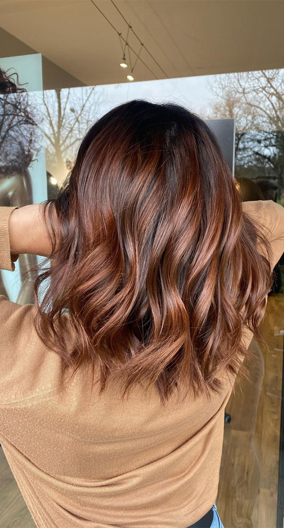 Fresh Hair Colour Ideas to Welcome the Season : Copper Brown Balayage