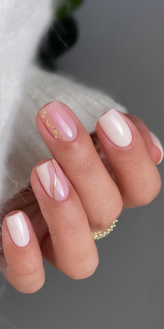 Creative Nail Concepts for Your Next Manicure : Gold Foil + White + Subtle Nails