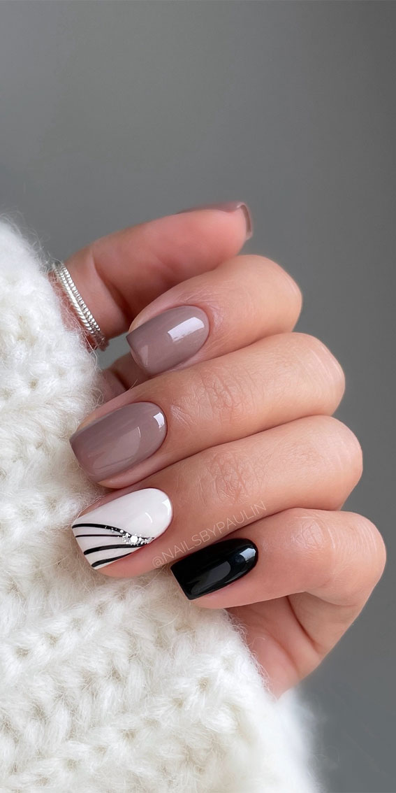 Creative Nail Concepts for Your Next Manicure : Black, Brown & White Short Nails