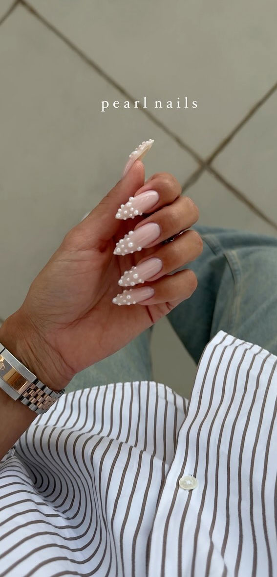 Creative Nail Concepts for Your Next Manicure : Pearl Tip Almond Nails