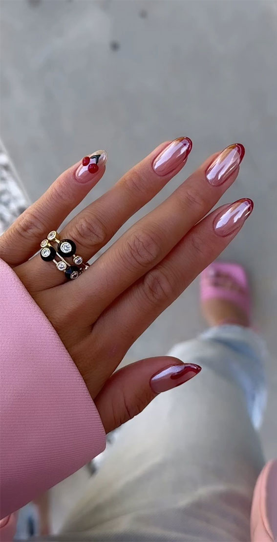 Creative Nail Concepts for Your Next Manicure : Red Tip Chrome Nails + Cherry