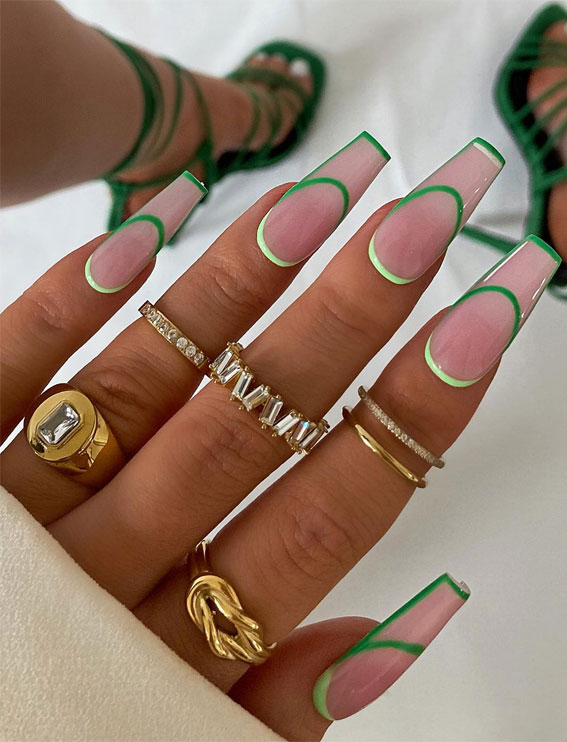 20 Fresh Green Spring Nail Ideas for the Season : Double French Green Nails