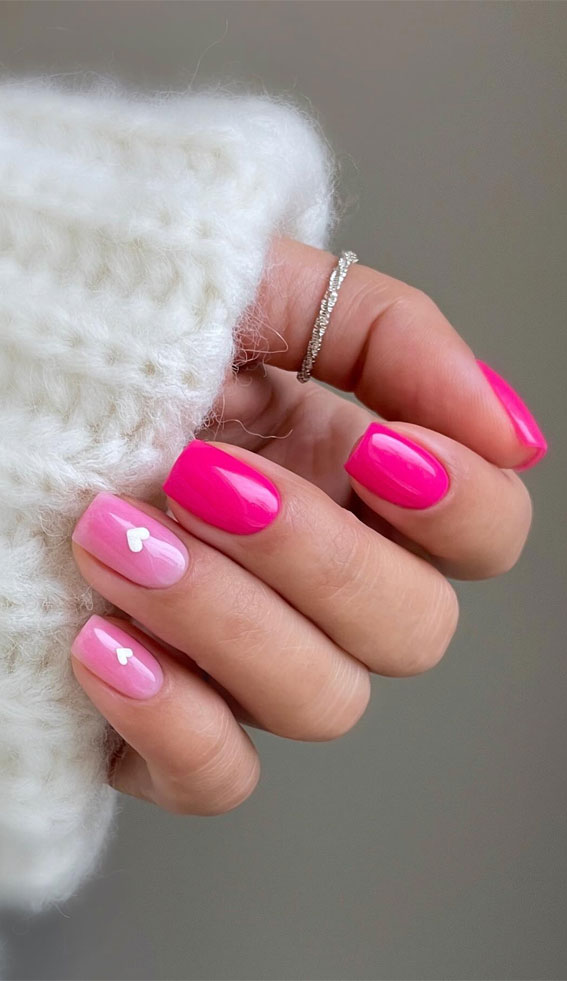 Captivating Valentine’s Day Nail Designs : Bright Pink & Aura Pink Nails