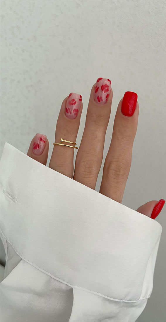 Captivating Valentine’s Day Nail Designs : Red Lip Pattern Nails