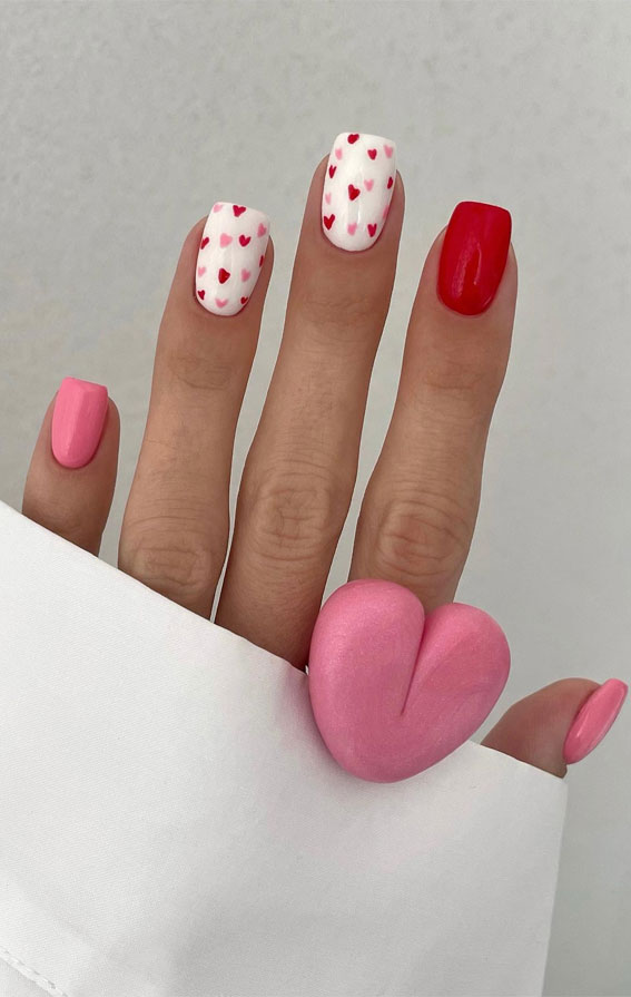 Captivating Valentine’s Day Nail Designs : Pink & Red Heart Pink & Red Nails