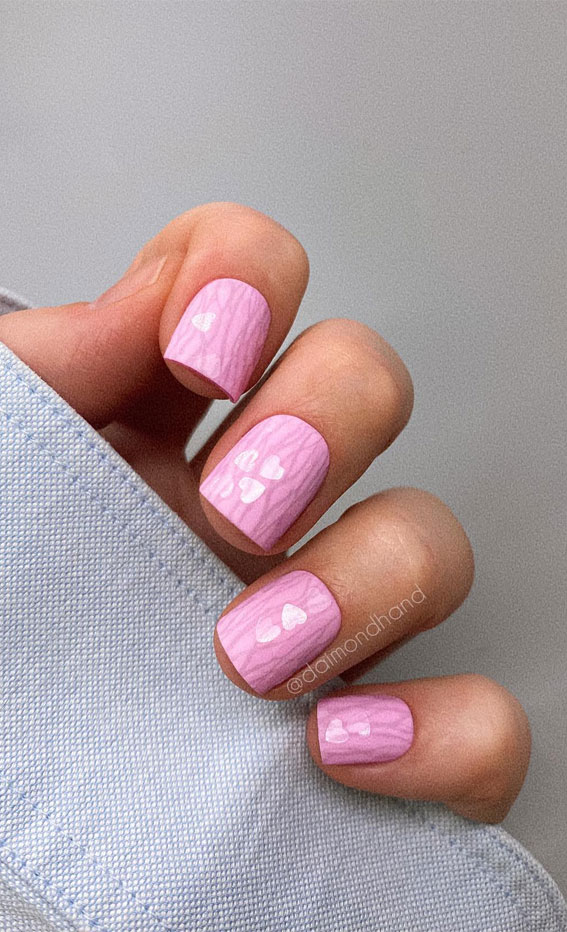 Captivating Valentine’s Day Nail Designs : Love Heart Pink Base Short Nails