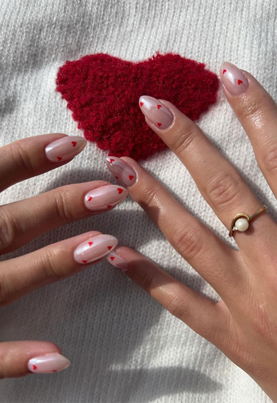 Captivating Valentine’s Day Nail Designs : Tiny Love Heart Aesthetic Nails
