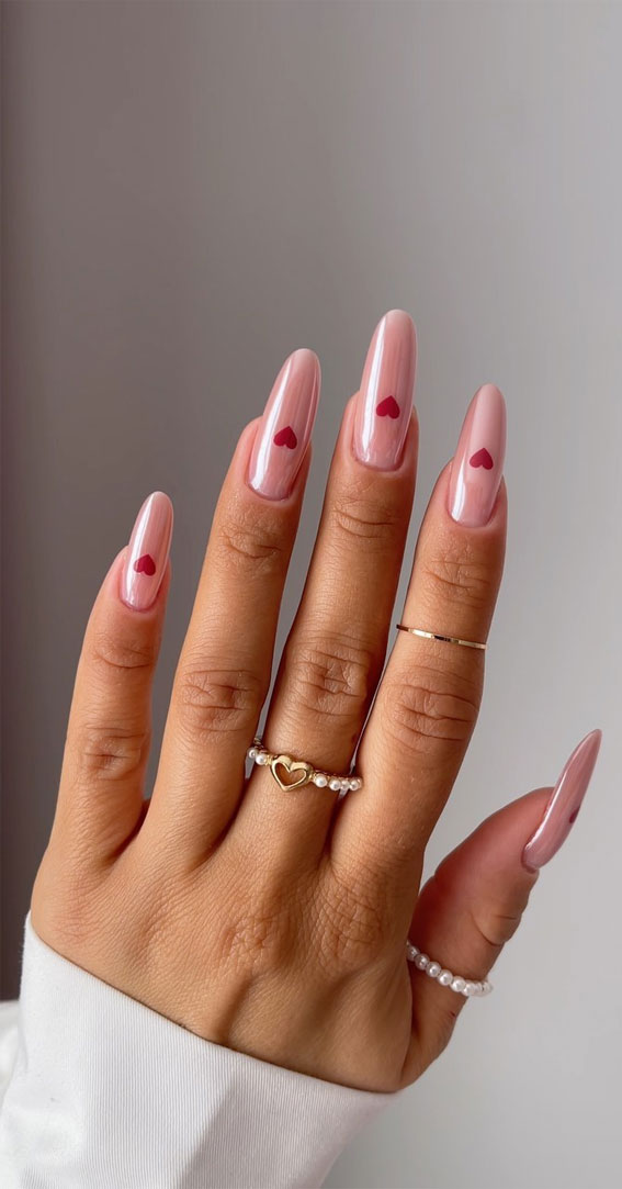 Captivating Valentine’s Day Nail Designs : Love Heart Chrome Pink Nails