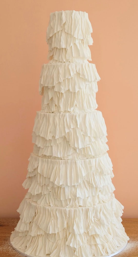 40 Inspiring Wedding Cake Creations : Ruffled Elegant Five-Tier Wedding Cake