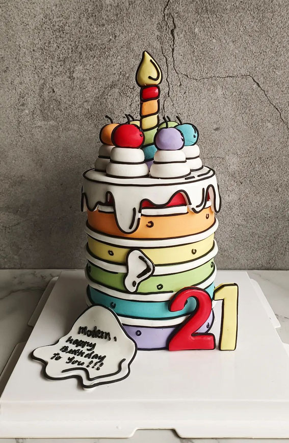 50 Birthday Cake Ideas for Every Celebration : Colourful 21st Comic Cake