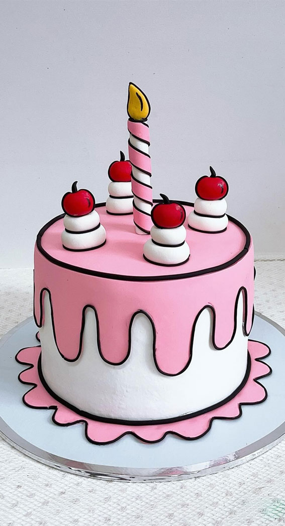 50 Birthday Cake Ideas for Every Celebration : Pink Icing Drip Comic Cake
