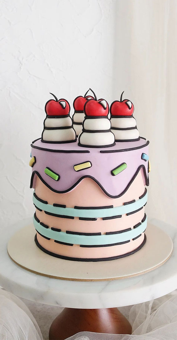 50 Birthday Cake Ideas for Every Celebration : Whimsical Pastel Comic Cake
