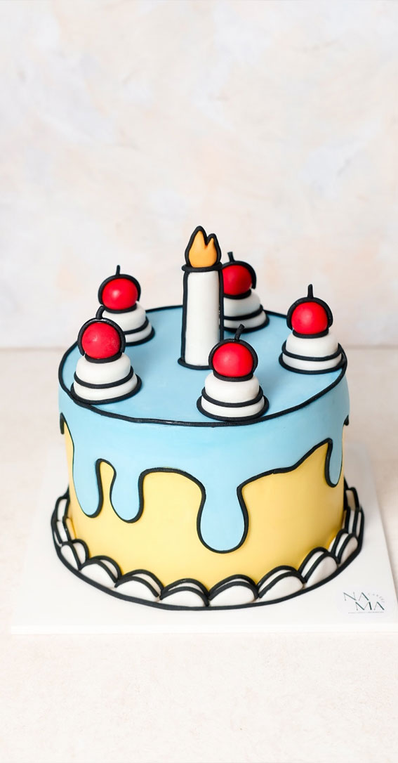 50 Birthday Cake Ideas for Every Celebration : Blue and Yellow Comic Cake