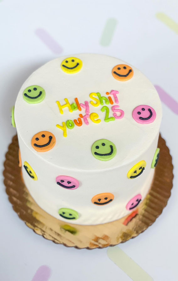 50 Birthday Cake Ideas for Every Celebration : Neon Fun Smiley Cake
