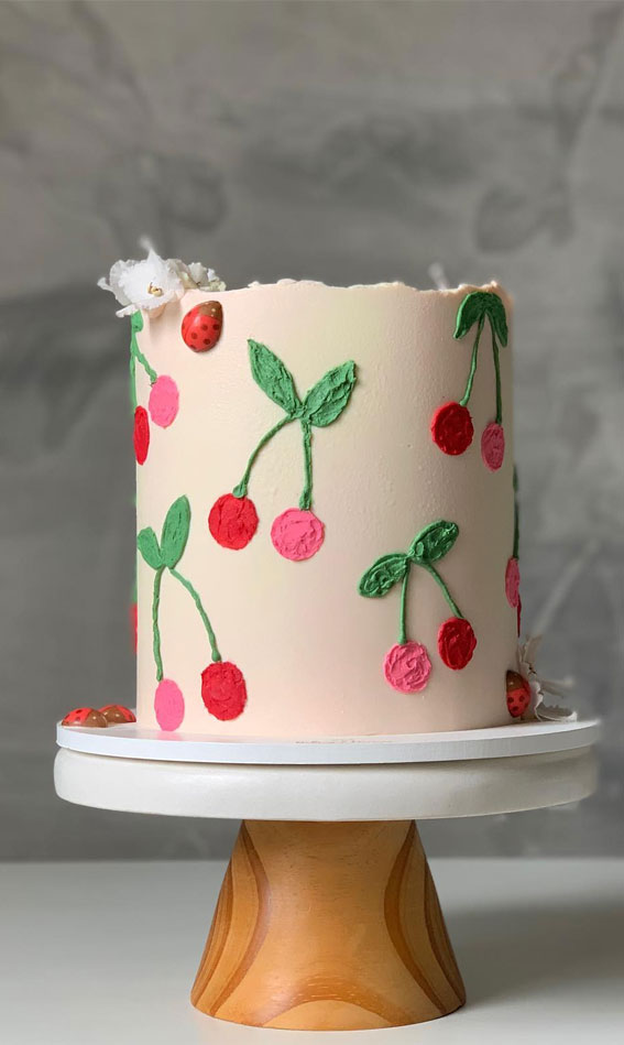 50 Birthday Cake Ideas for Every Celebration : Pink & Red Cherries & Ladybird