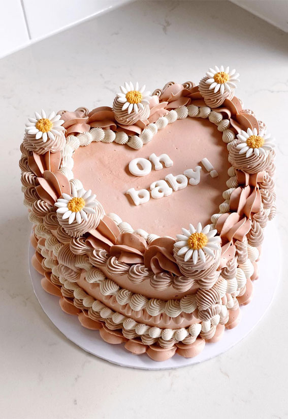 50 Birthday Cake Ideas for Every Celebration : Daisies & Hand Piped Frills Peach Pink Cake