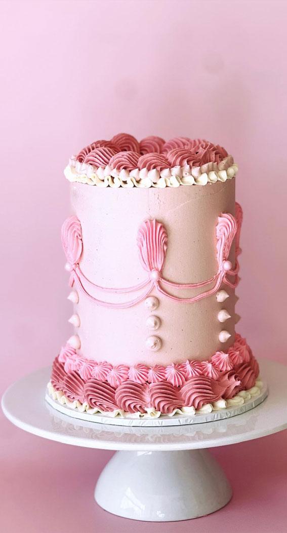 vintage style cake, lambeth cake, buttercream birthday cake, buttercream cake, pink buttercream cake, heart cake