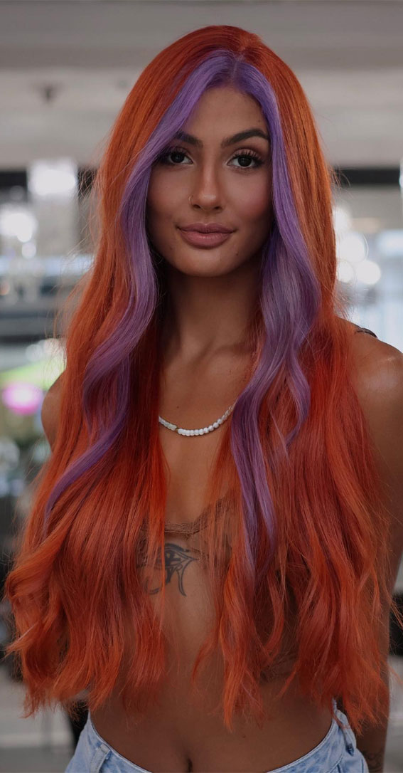 copper and purple hair, summer hair color trends, hair color trends, hair color ideas, vibrancy hair color, hair colour trends, hair colour ideas, two-toned hair, summer hair colors