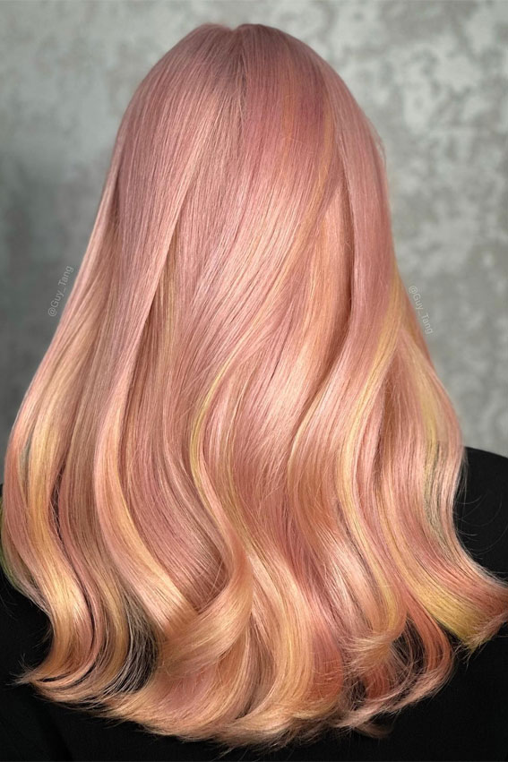 40 Ethereal Hair Colour Trends for the Spring-Summer Season : Peach Sorbet Sunrise