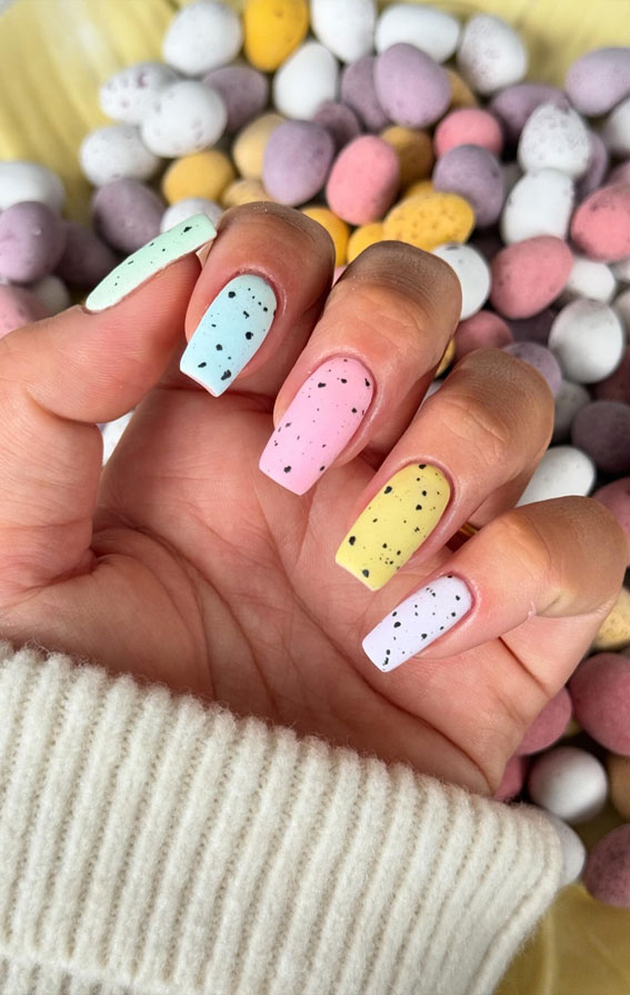 30 Easter Nail Art Designs That Dazzle : Pastel Speckled Egg Nails