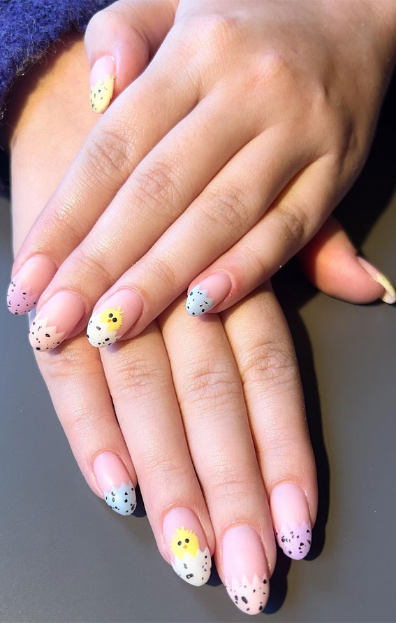 30 Easter Nail Art Designs That Dazzle : Tiny Chick Hatching Nails
