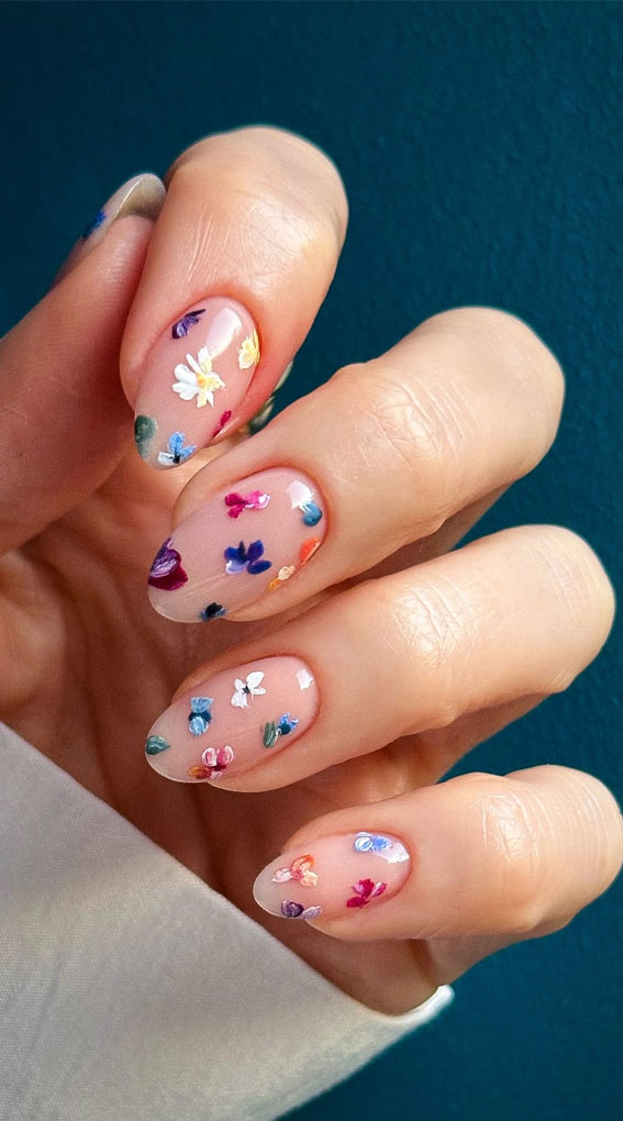 30 Easter Nail Art Designs That Dazzle : Floral Confetti Natural Nails