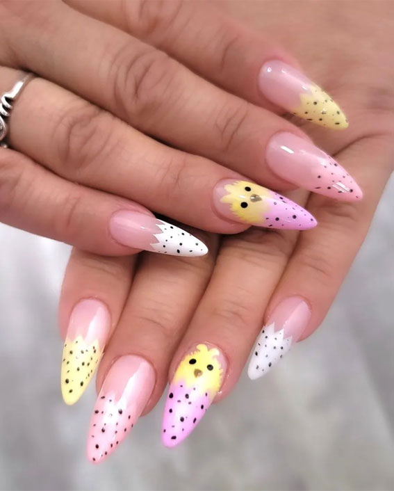30 Easter Nail Art Designs That Dazzle : Chick Hatching Stiletto Nails