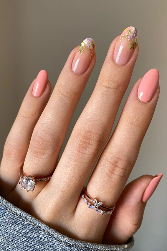 30 Easter Nail Art Designs That Dazzle : Floral French Tip Nude Nails