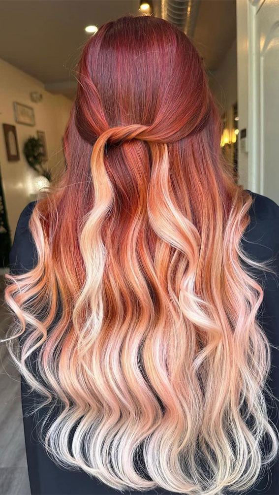 40 Ethereal Hair Colour Trends for the Spring-Summer Season : Red To Blonde Ombre Hair