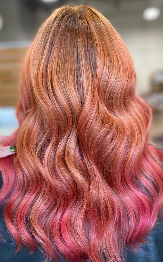 40 Ethereal Hair Colour Trends for the Spring-Summer Season : Dimensional Peach & Pink