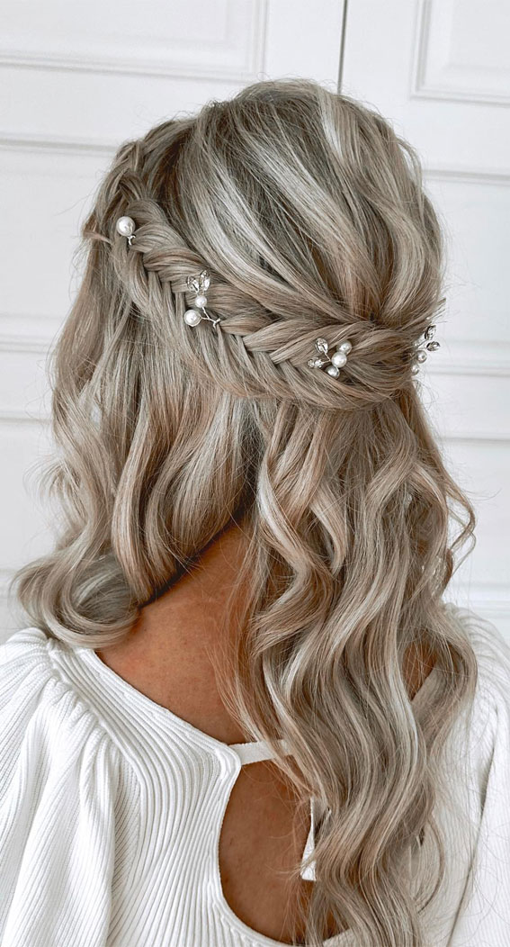 40 Half Up Half Down Hairstyles The Perfect Balance of Sophistication : Enchanting Fishtail Elegance: