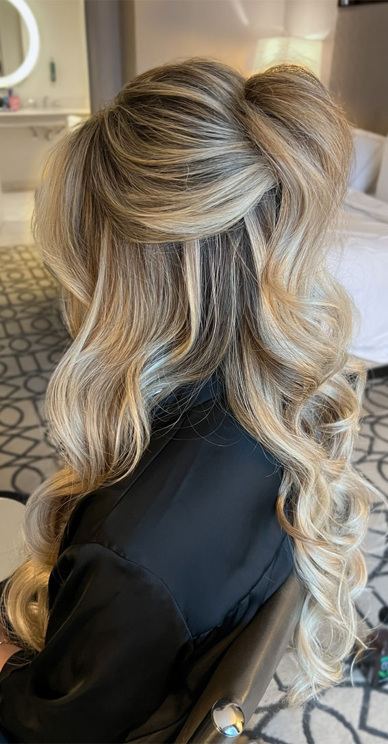 Partial Half Up Hollywood Waves, prom hairstyles, Prom hairstyles for long hair, prom hairstyles for black hair, prom hairstyles for short hair, Prom hairstyles for medium hair, prom hairstyles black girl, prom hairstyles bun, half up half down hairstyles