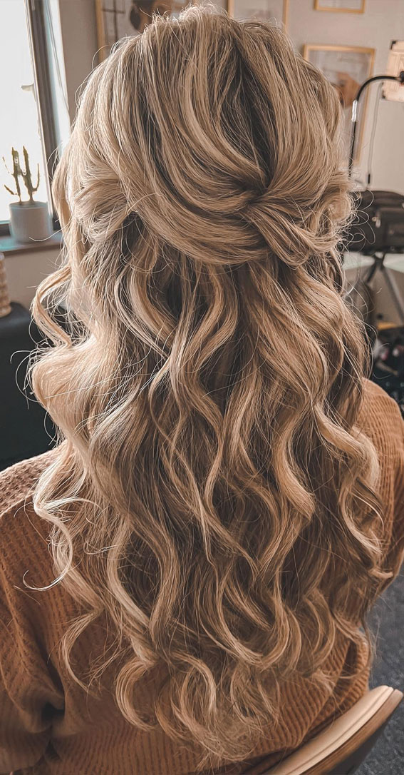 40 Half Up Half Down Hairstyles The Perfect Balance of Sophistication : Boho Chic Half Up Soft Waves