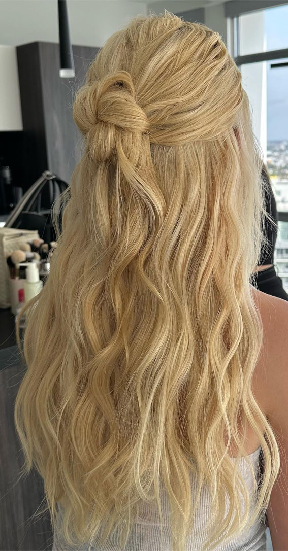 Partial Half Up Hollywood Waves, prom hairstyles, Prom hairstyles for long hair, prom hairstyles for black hair, prom hairstyles for short hair, Prom hairstyles for medium hair, prom hairstyles black girl, prom hairstyles bun, half up half down hairstyles