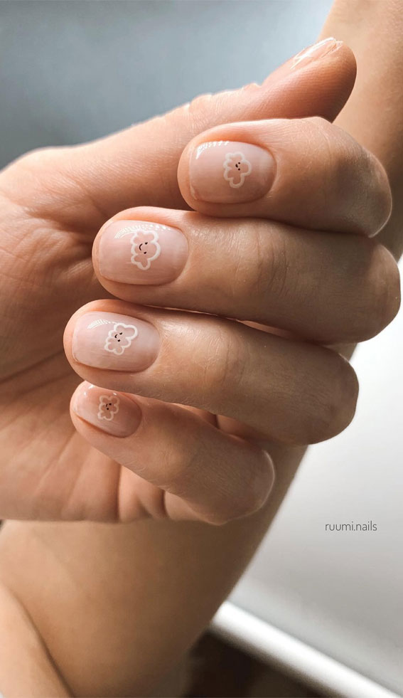 30 Minimalist Nails That’re Proved Less is More : Happy Cloud Nude Nails