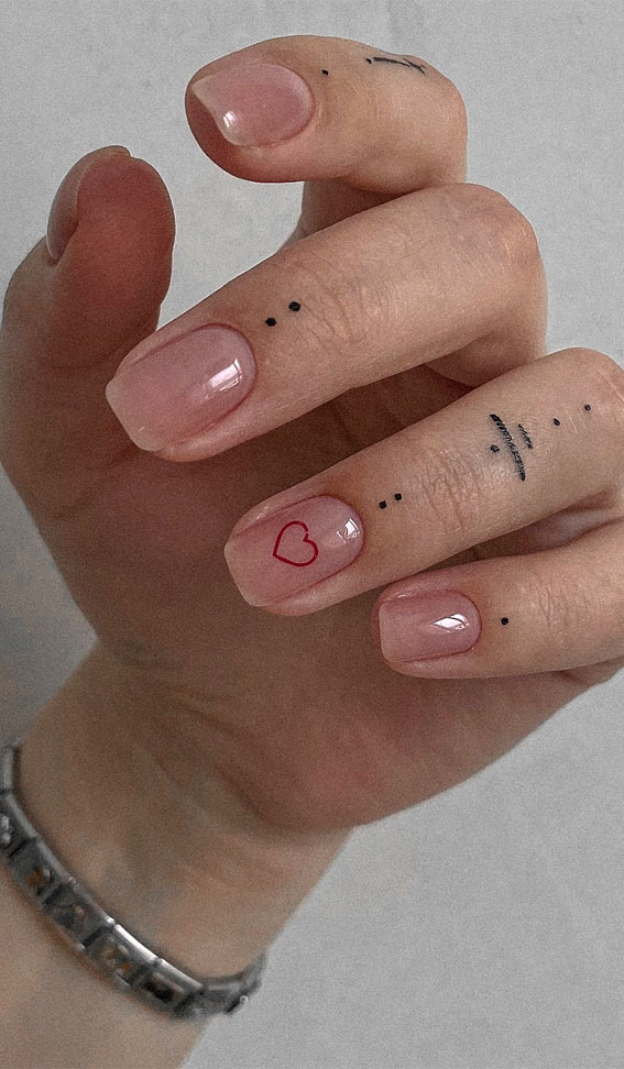 30 Minimalist Nails That’re Proved Less is More : A Red Heart Nude Nails