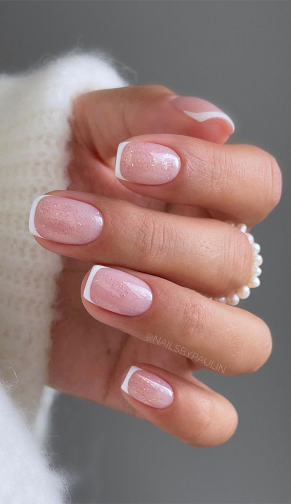 30 Minimalist Nails That’re Proved Less is More : French Tips Shimmery Nails