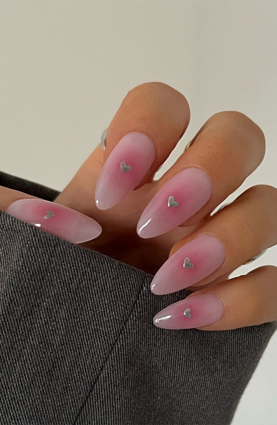 aura chrome heart nails, aura nails, pink aura nails